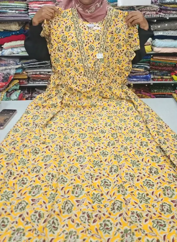 Pure Jaipur Cotton V-Neck Frock Maxi Nighty | NT3578